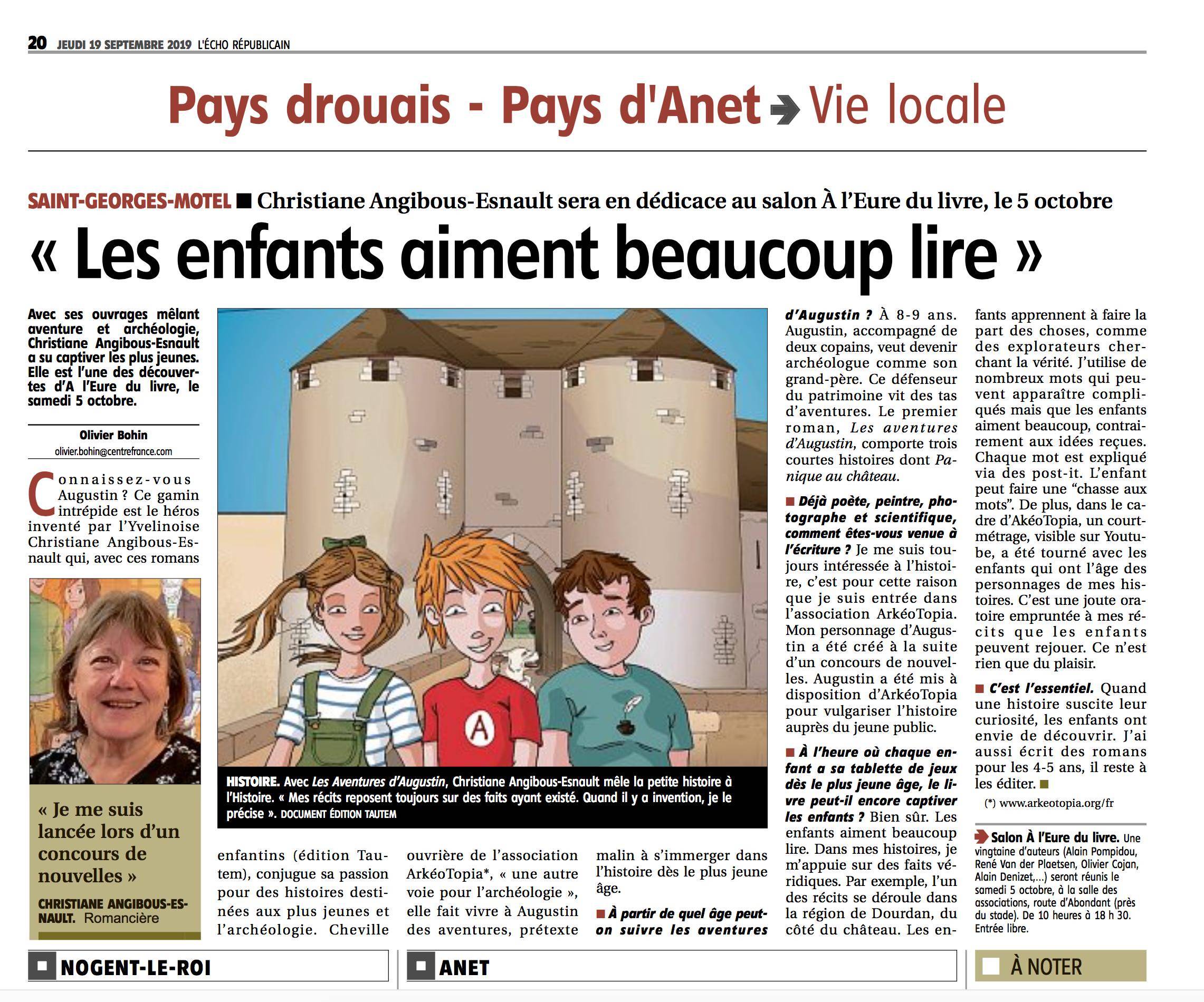 Interview de Christiane Angibous-Esnault pour l'Écho Républicain : « Les enfants aiment beaucoup lire »